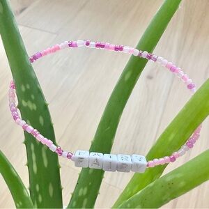 Handmade Fairy Glass Seed Letter Bead Stretch Bracelet Pink Magic Princess
